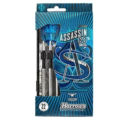 Image of Harrows Assassin Tungsten Pro Darts Steel Tip set with carry Case All Weights Includes Alamo Shafts, 100 Micron Prime Flights and Travel (23g)