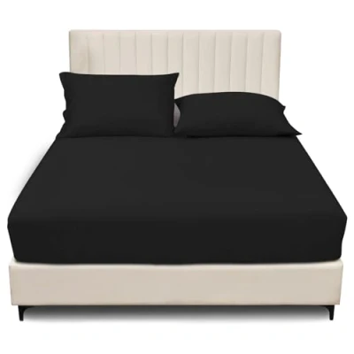 Image of Single Fitted Sheet 25cm Deep Bedding Bed Sheets (90 x 190 cm) Elastic Corner Bottom &amp; Mattress Polycotton Breathble Easycare Linen Black