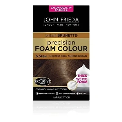 Image of John Frieda Precision Foam Colour 6.5Pbn, Salon Finish Hair Dye, 100 Percent Grey Coverage, Lightest Cool Almond Brown