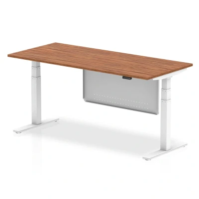 Image of Air 1800 x 800mm Height Adjustable Desk Walnut White Leg Modesty Panel