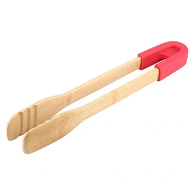 Image of Kitchen Food Tongs, Wooden BBQ Clip Buffet Tongs Bread Steak Clamp Serving Tool for Cooking, Serving, Barbecue, Salad, Buffet, Oven(red)