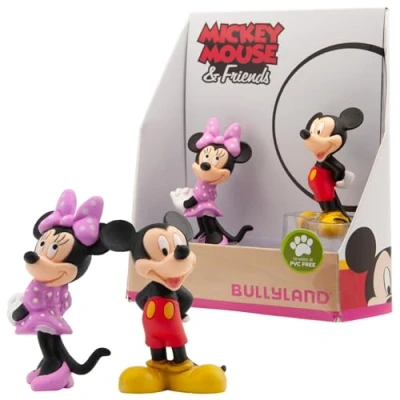Image of Bullyland 15083 Disney Mickey and Minnie Toy Set in Gift Box, 2 Pieces, Lovingly Hand Painted Figures, PVC Great for Boys Girls Imaginative Play