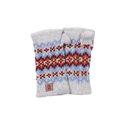 Image of Women Wool Hand Warmers Fleece Lined Handknitted Fair Isle Multicoloured One Size Handmade Extra Warm Pachamama Trade (Oatmeal)