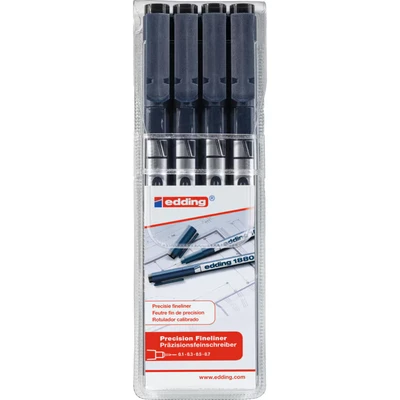Image of edding 1880 profipen black set of 4 line width 0.25 0.7 mm fineliner pen for precise writing, sketching and technical drawing fine, metal encased nib suitable use with rulers stencils
