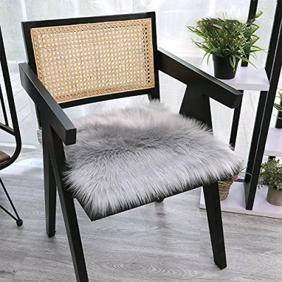 Image of NC 1Pcs Faux Fur Sheepskin Silky Seat Cushion Cover Area Rugs for Home Office Restaurant Chair Wool Carpet Soft Fluffy Plush Pads Universal
