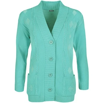 Image of WearAll Plus Size Womens Button Long Sleeve Pocket Top Ladies Knitted Cardigan Aqua 12 14
