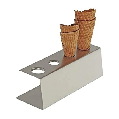 Image of APS Stainless steel ice cream wafer stand, matt polished with non slip feet, 4 holes (2 x Ø 31 mm, 2 26 mm), 9.5 27.5 9 cm