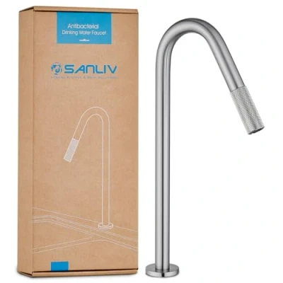 Image of Sanliv Drinking Water Faucet for Kitchen Sink, Slim Reverse Osmosis RO Filtration Systems, Purified/Filtered Cold Dispenser Brushed Nickel