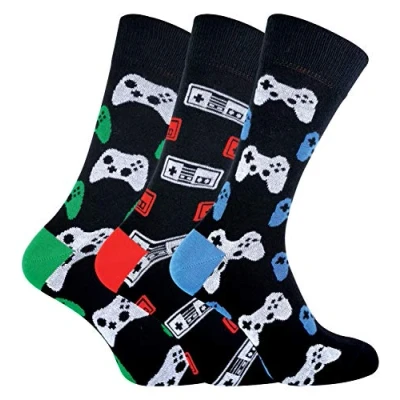 Image of Sock Snob Mens Retro Gaming Funky Novelty Video Game Socks 6 11 3 Pairs (as8, numeric, numeric_6, numeric_11, regular, Controllers)