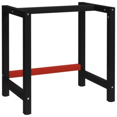 Image of vidaXL Black and Red Durable Metal Workbench Frame, 80x57x79 cm, with Powder Coating Pre Drilled Holes, Easy Assembly, Ideal for Garage or Workshop