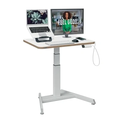Image of Leitz Ergo Small Electric Sit Stand Desk with Smart Up Reminder, Ergonomic Standing Desk, Holds to 80kg, Tray For Cable Management, 80cm x 60cm, Range, White, 65341001