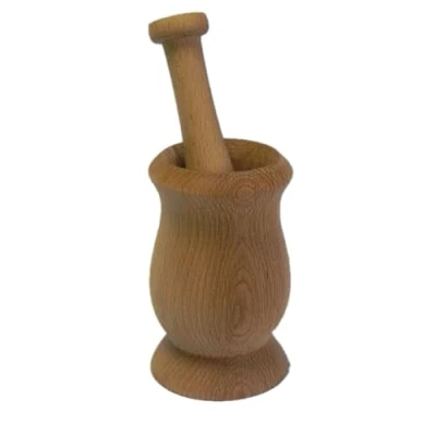 Image of Wooden Mortar with Pestle for Spice and Herbs Crusher Beech Wood Grinder