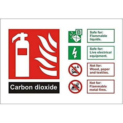 Image of Carbon Dioxide CO2 Fire Extinguisher Sign 150mm x 100mm Rigid Plastic With Self Adhesive Backing