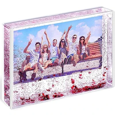 Image of Glitter Photo Frames Friends Picture Frame Liquid Frames, Mount for 4x6 inch (10x15 cm) (6x4in, Red Star)