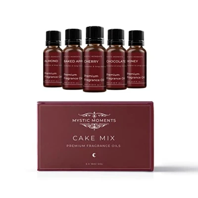 Image of Mystic Moments Cake Mix Fragrance Oil gift Starter Pack 5x10ml Almond, Baked Apple, Cherry, Chocolate, Honey Perfect as a