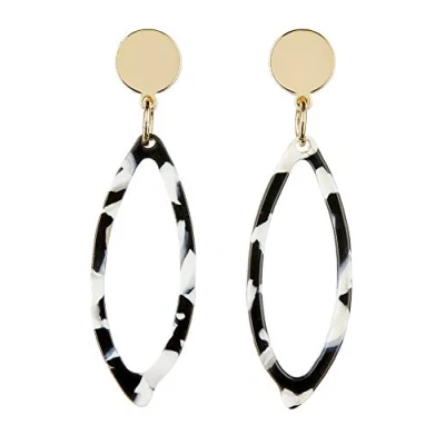 Image of Clip On Earrings Gold Plated Drop Earring With Black And White Acrylic Ebbi W