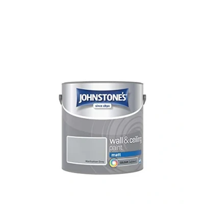Image of Johnstone&#039;s Wall &amp; Ceiling Paint Manhattan Grey Matt Finish Emulsion Fantastic Coverage Easy to Apply Dry in 1 2 Hours 12m2 per Litre 2.5L