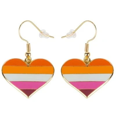 Image of Sun Set Pride Heart Shape Dangle Earing Gay &amp; Lesbian LGBT Gifts Rainbow Jewelry