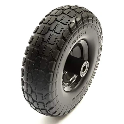 Image of 10 Inch 4.10/3.50 4 PU Puncture Proof Solid Tyre &amp; Offset Metal Wheel Sack Truck