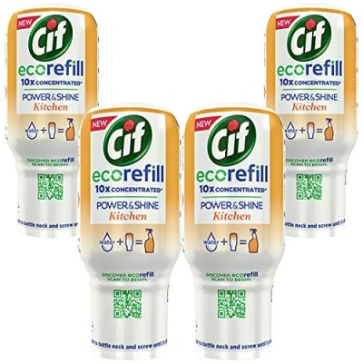 Image of Cif Power &amp; Shine Kitchen Cleaning Spray Refill (Pack of 4 x 70 ml Eco Refills)