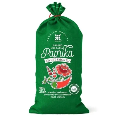 Image of Real Hungarian Paprika (SWEET SMOKED, 100g) Imported from Kalocsa, Hungary, Amazing Color, Great Taste, in Traditional Canvas Bag
