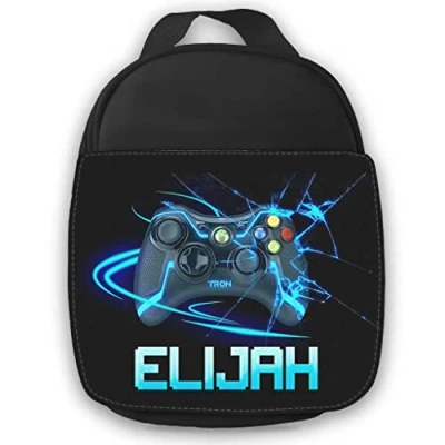 Image of Personalised Gaming Design Kids Black Lunch Bag Any Name Children School Snack Box 167