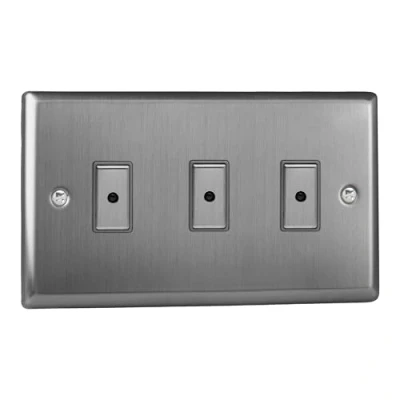 Image of Varilight JTE103 Classic Brushed Steel 3 Gang V Pro Remote/Touch Master LED Dimmer 0 100W