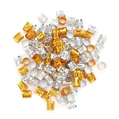 Image of Shipenophy 100Pcs Adjustable Dreadlocks Hair Braid Beads Rings Cuffs Decoration Wig Accessories for Women(Gold and silver mix)