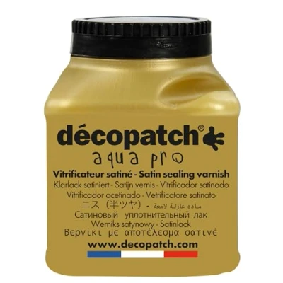 Image of Décopatch Ref VA180AO Aqua Pro Satin Sealing Varnish Finish Leaves a Protective Coating, Dries Clear, Suitable for Finishing Décopatched Products 180ml Bottle