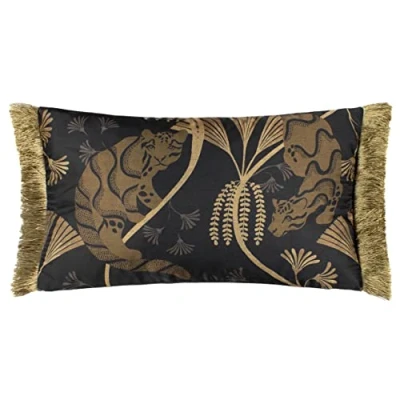 Image of Paoletti Moondusk Rectangular Jacquard Fringed Feather Filled Cushion Black One Size