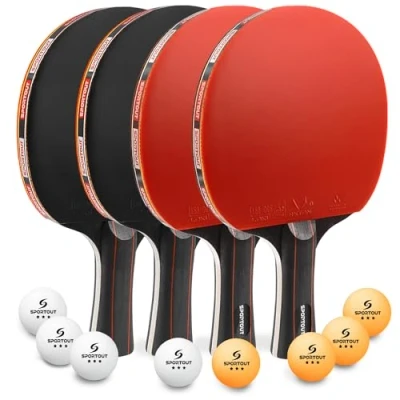 Image of Sportout Table Tennis Bats, Portable Set, Ping Pong Bats for Outdoor Indoor with 3 Star Balls, High Performance Paddle, Compact Storage Case