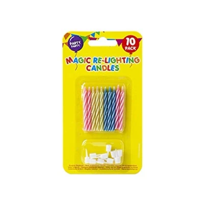 Image of Fun Magic re Lighting Candles Pack of 10 Candy Stripe Classic Birthday Cake with Holders