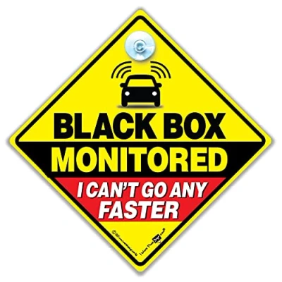 Image of Black Box Monitored Car Sign, Suction Cup Window Baby On Board Sign Style Advisory For Drivers in Super Bright Yellow and 14cm x