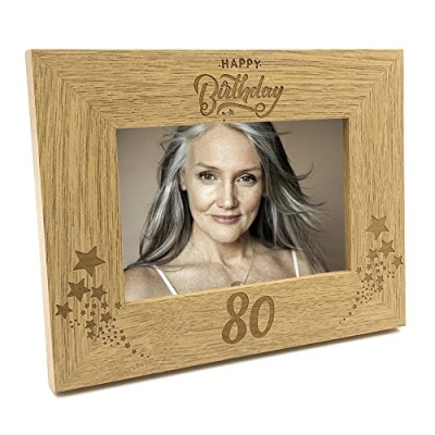 Image of ukgiftstoreonline Happy 80th Birthday Wooden Photo Frame Gift (4 x 6 Inch)