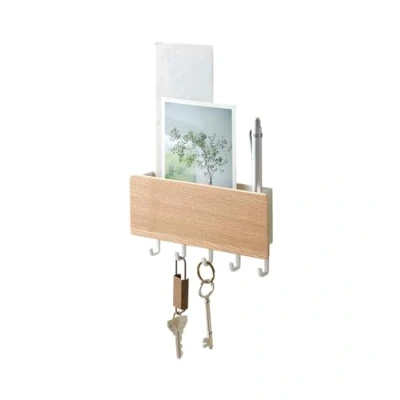 Image of Yamazaki 2730 RIN Magnetic Key Hook with Tray, White, Wood/Steel, Minimalist, 18 x 3 9.5 cm
