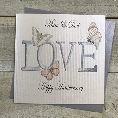 Image of WHITE COTTON CARDS Vintage Mum &amp; Dad &#039;Love&#039; Happy Handmade Anniversary Card, PD75m