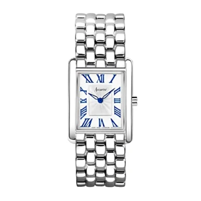 Image of Accurist Rectangle 26mm Quartz Watch in White with Analogue Display, and Stainless Steel Bracelet 71007