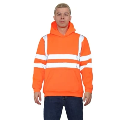 Image of Grunge Wear® Hi Vis Hoodie Viz Sweatshirt Safety Work Reflective Jumper Tape Band Warm Security High Visibility Pullover Hooded Top (Orange, Large)