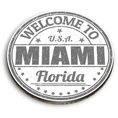 Image of 1 x Round MDF Magnet Miami Florida USA Travel Stamp 40146