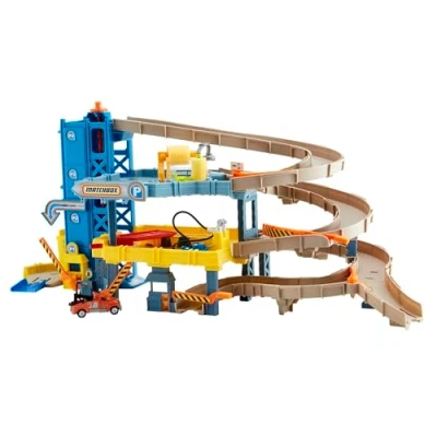 Image of Matchbox Cars Playset, 4 Level Toy Garage With Track Play, Kid Powered Elevator, Car Repair Station, Spiral Ramp, 1:64 Scale Tow Truck, CJM67