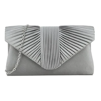 Image of LeahWard Women&#039;s Satin Fabric Flap Clutch Bag Prom Wedding Party Evening Shoulder Handbag (Charcoal)