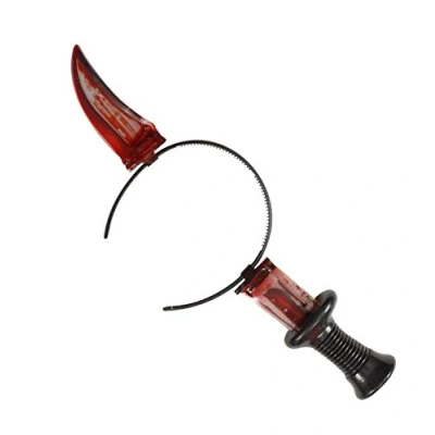 Image of Bloody Knife Through Head Novelty Prop for Halloween Toy Weapon Fancy Dress Accessory