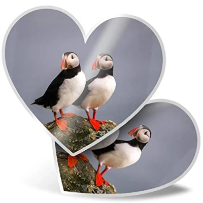 Image of 2 x Heart Stickers 7.5 cm Puffin Couple Pelagic Sea Fun Decals for Laptops,Tablets,Luggage,Scrap Booking,Fridges, #14150