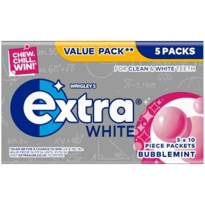Image of Wrigley&#039;s Extra White Bubblemint, 5 x 10 Pieces