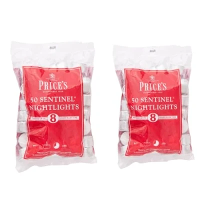 Image of Price&#039;s Candles 2 x 50 Pack Sentinel Range 8 Hour Tealights Bags Perfect Long Burning Tea Lights for Home, Catering or General Use 100 Standard Size
