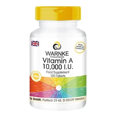 Image of Vitamin A 10000 I.U. Vegan 100 Tablets Warnke Vitalstoffe German Pharmacy Quality