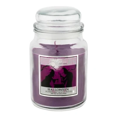 Image of FabFinds Large 18oz Scented Glass Jar Candle Natural Soy Wax Gift Fragrance (Free 8pcs Melt) Burn Time: 104 Hours (Elderberry Hocus Pocus)