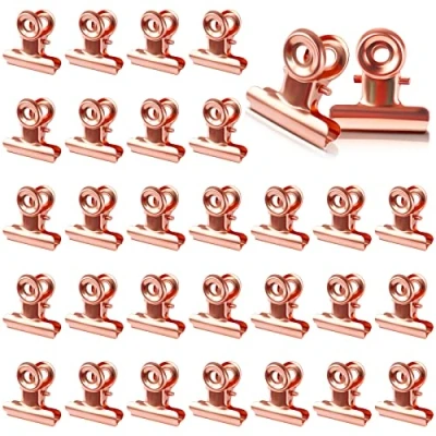 Image of 22mm Small Bulldog Clips 50 Pack Tiny Metal Binder for Hanging Pictures in Office and Home Rose Gold