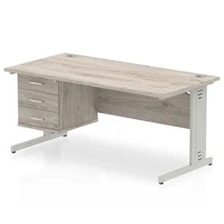 Image of Impulse 1600x800 Desk Grey Oak Cable Managed Leg + Fixed Pedestal