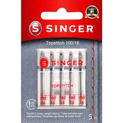 Image of SINGER Needles Machine Top Stitch 5 pk Pur 100/16, Size 100